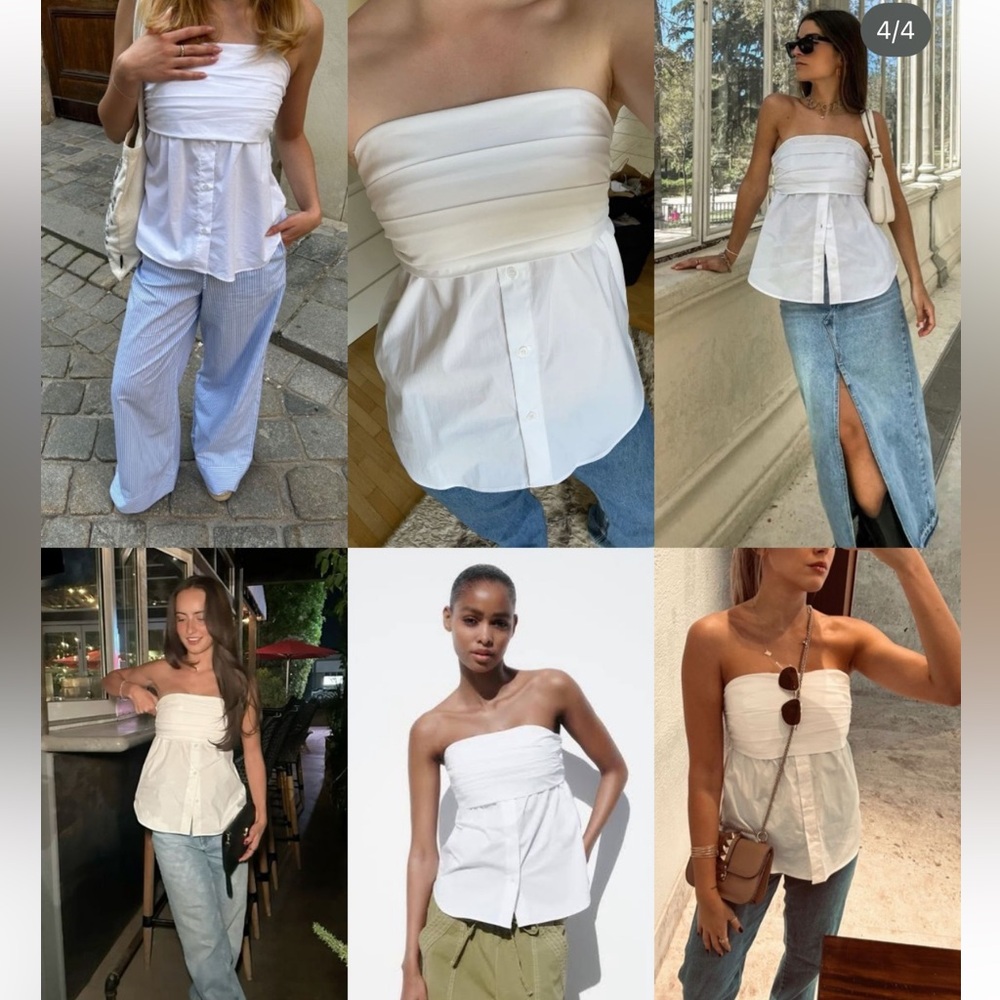 Zara White Stretch poplin top size